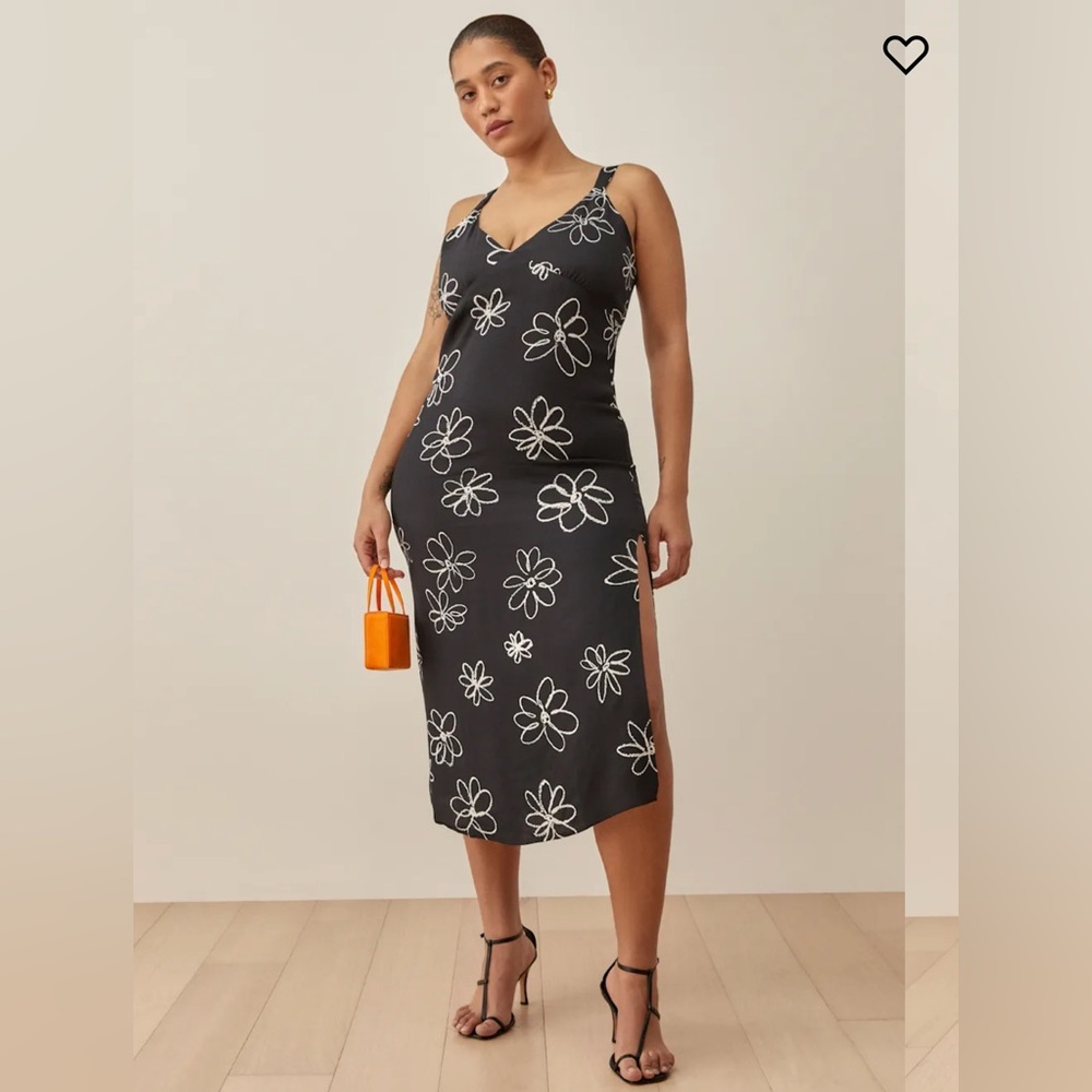 Reformation Black and White Floral Midi Dress